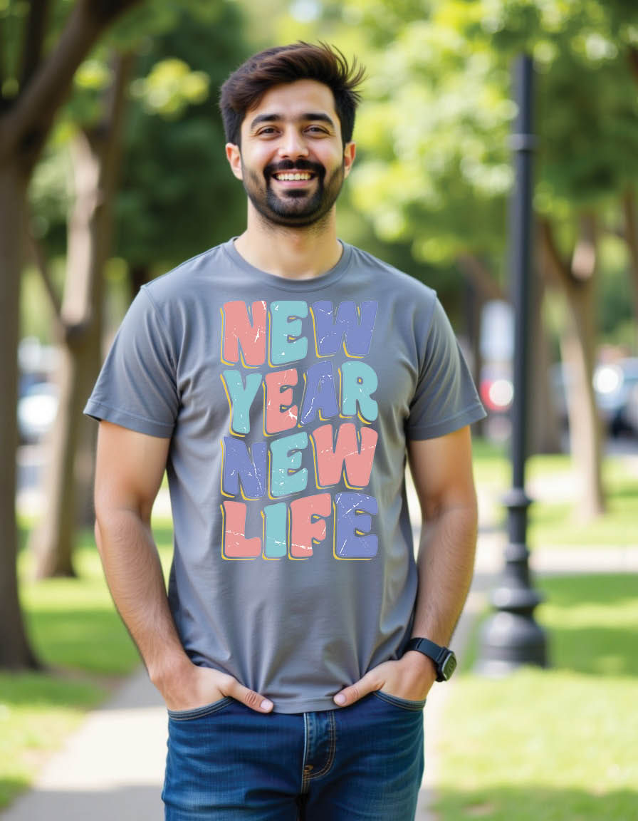 Thumbnail: new year new life groovy happy new year retro mens printed graphic t shirt