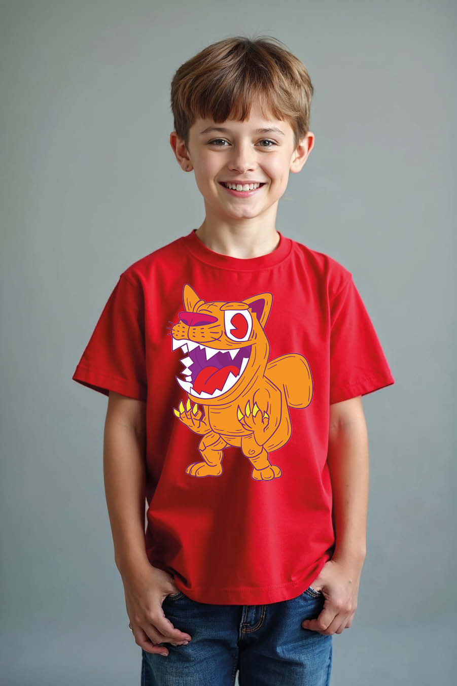 Thumbnail: Wacky Monster Cat Graphic Cute Casual Kids Printed T-Shirt boys & girls