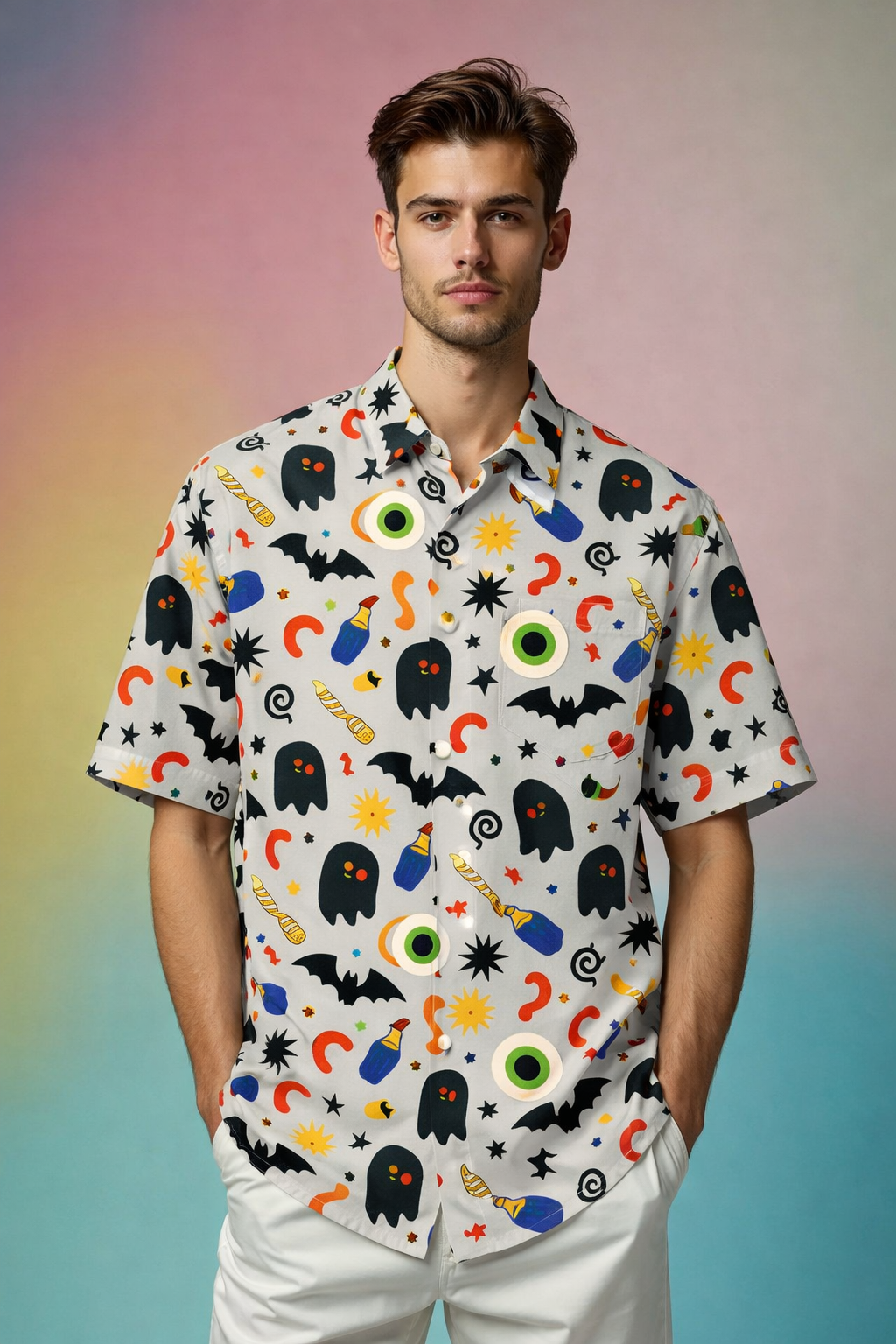 Halloween vibes Oversized Patterned Shirt with Premium Seamless Print
