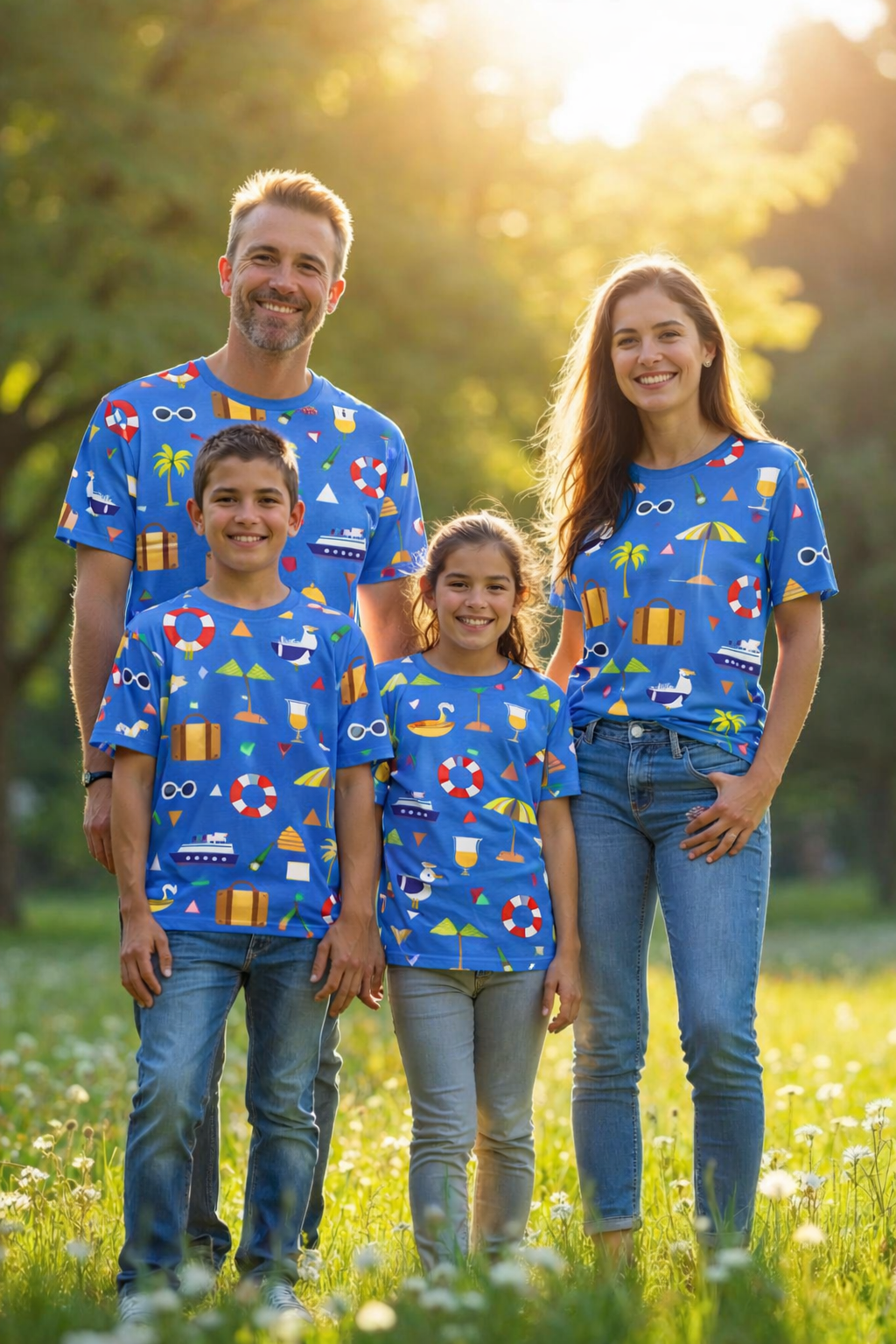 Vacation family matching printed tshirts pack of 4