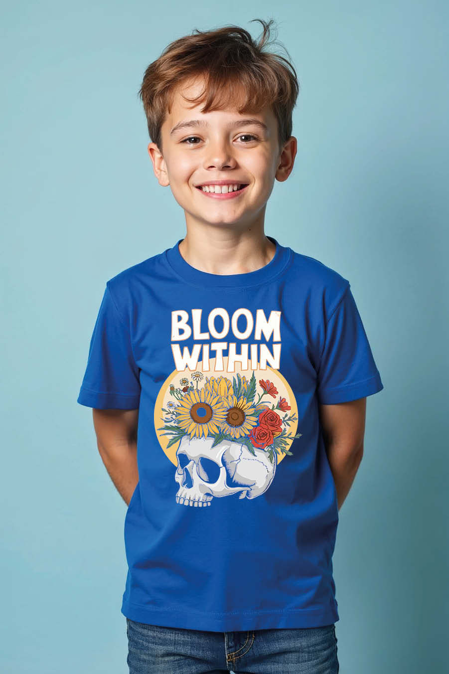 Thumbnail: bloom within Cool Typography Print T-Shirt for Kids – Animal Print Design