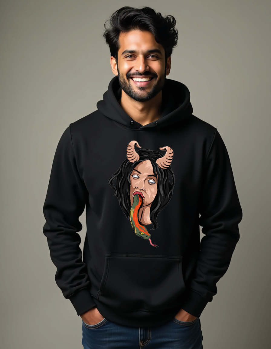 Thumbnail: Horned girl chilling Unisex Printed Graphic Hoodies