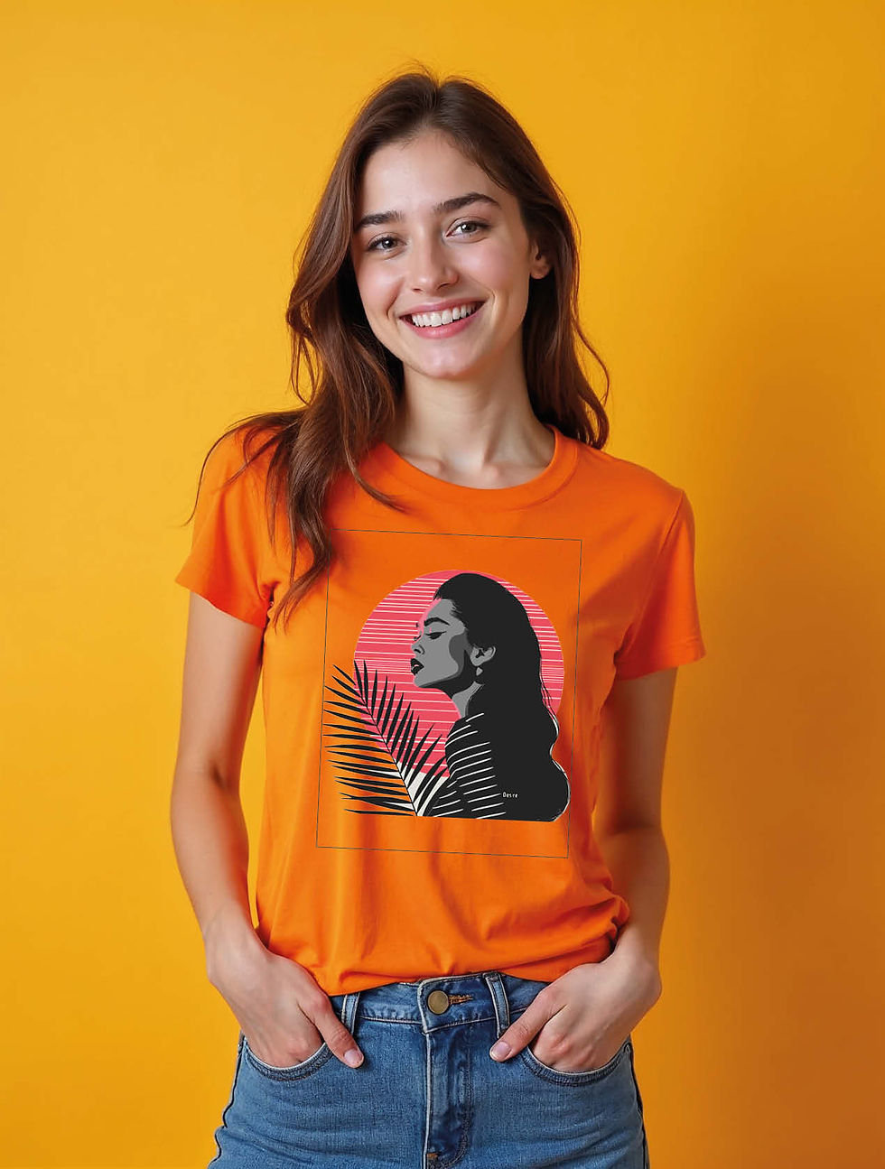 Thumbnail: Turquoise with Retro Sunset Profile Stylish Women’s Quote T-Shirt – Fast Deliver