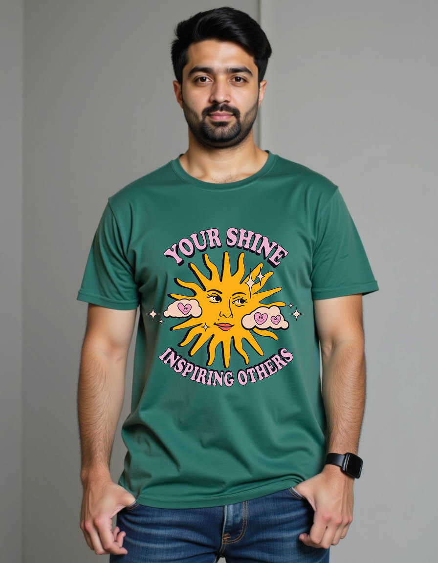 Thumbnail: retro boho hippy styled sun with smiled face mens printed graphic t shirt