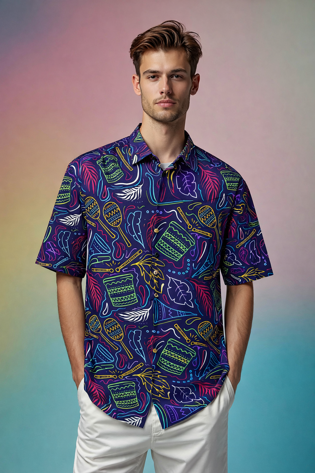 Neon Design Urban Cool Patterned All Over Print Oversized Shirt
