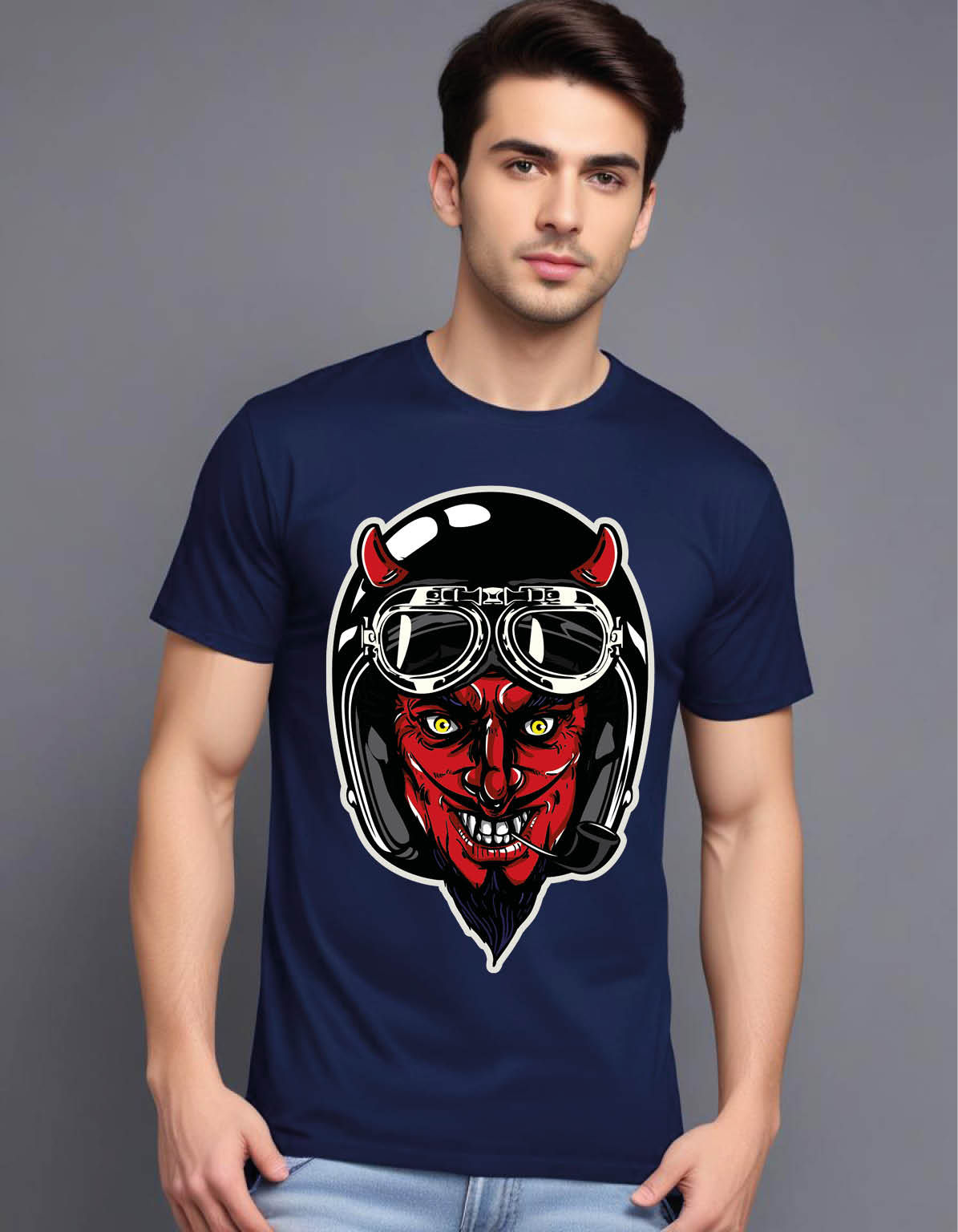 skull with black helmet glasses mens printed graphic t shirt