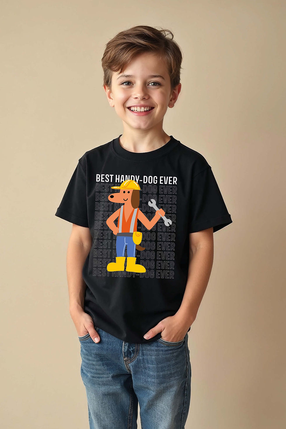 Thumbnail: "Best Handy-Dog Ever" Cartoon Worker T-Shirt Modern Printed T-Shirt