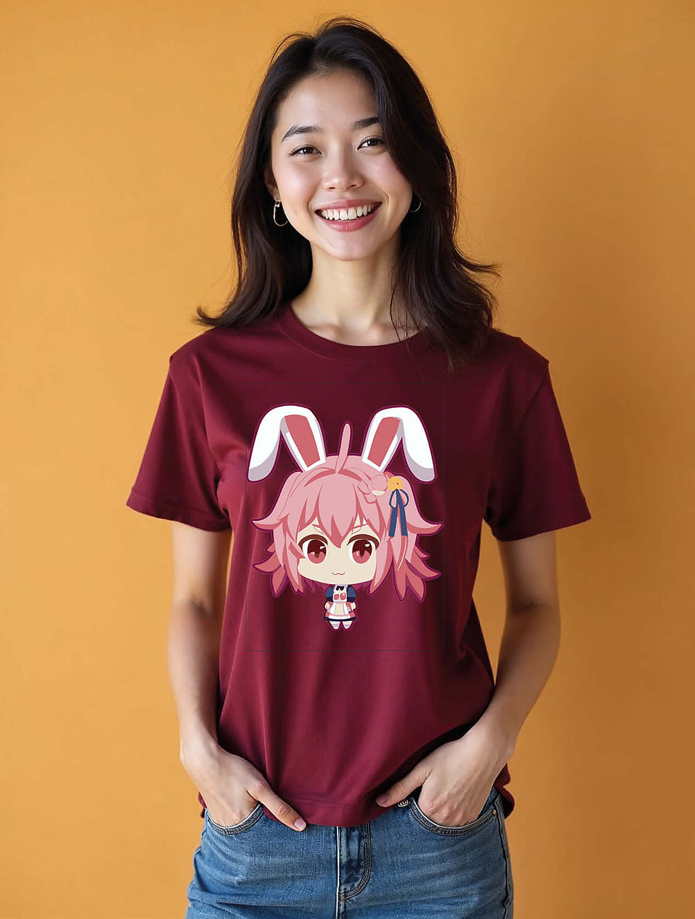 Thumbnail: Chibi Anime Girl with Bunny Ears Modern Women’s Graphic T-Shirt – Sale