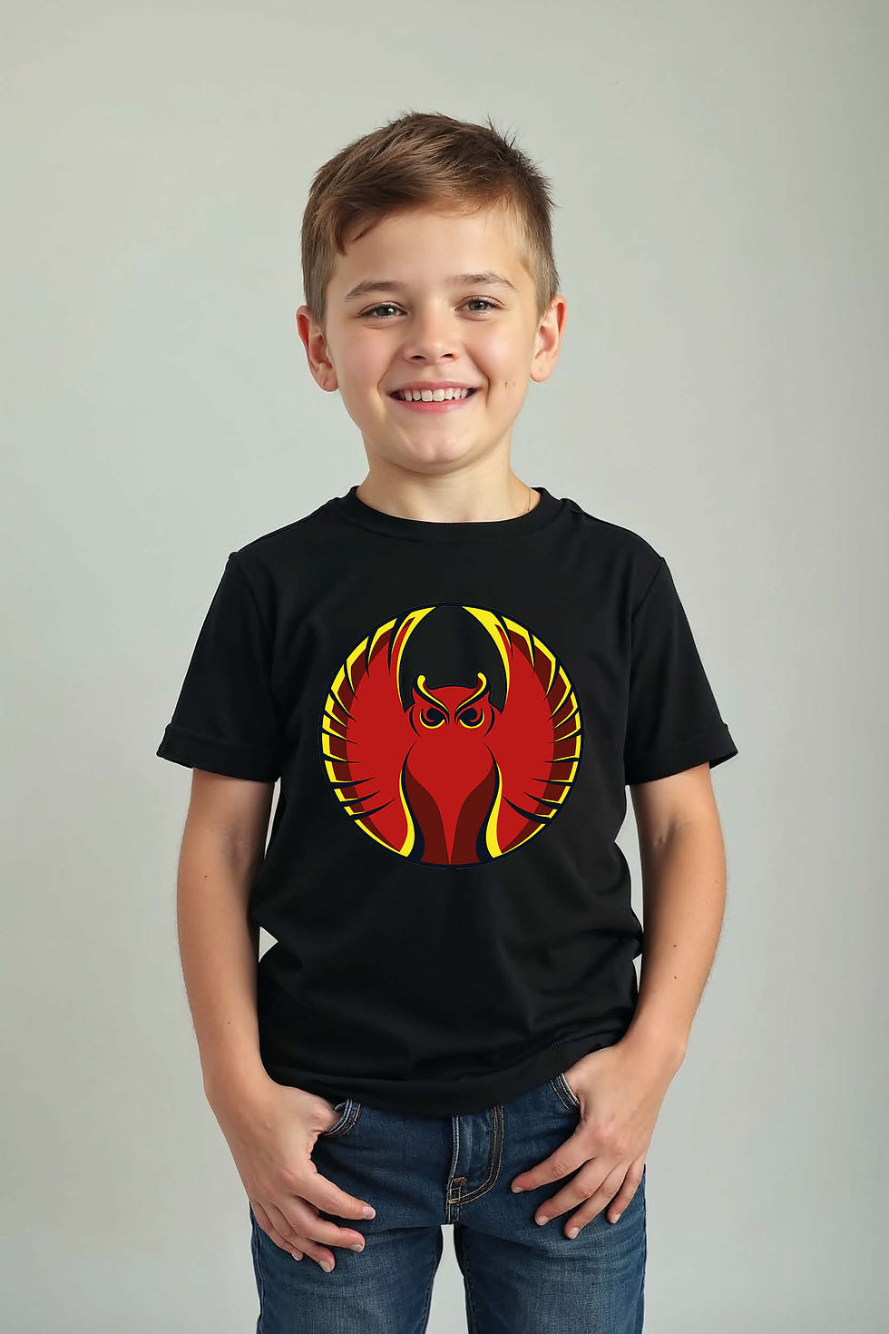 Thumbnail: Vibrant Red Owl Emblem Soft Cute Kids Typography T-Shirt – Motivational Print