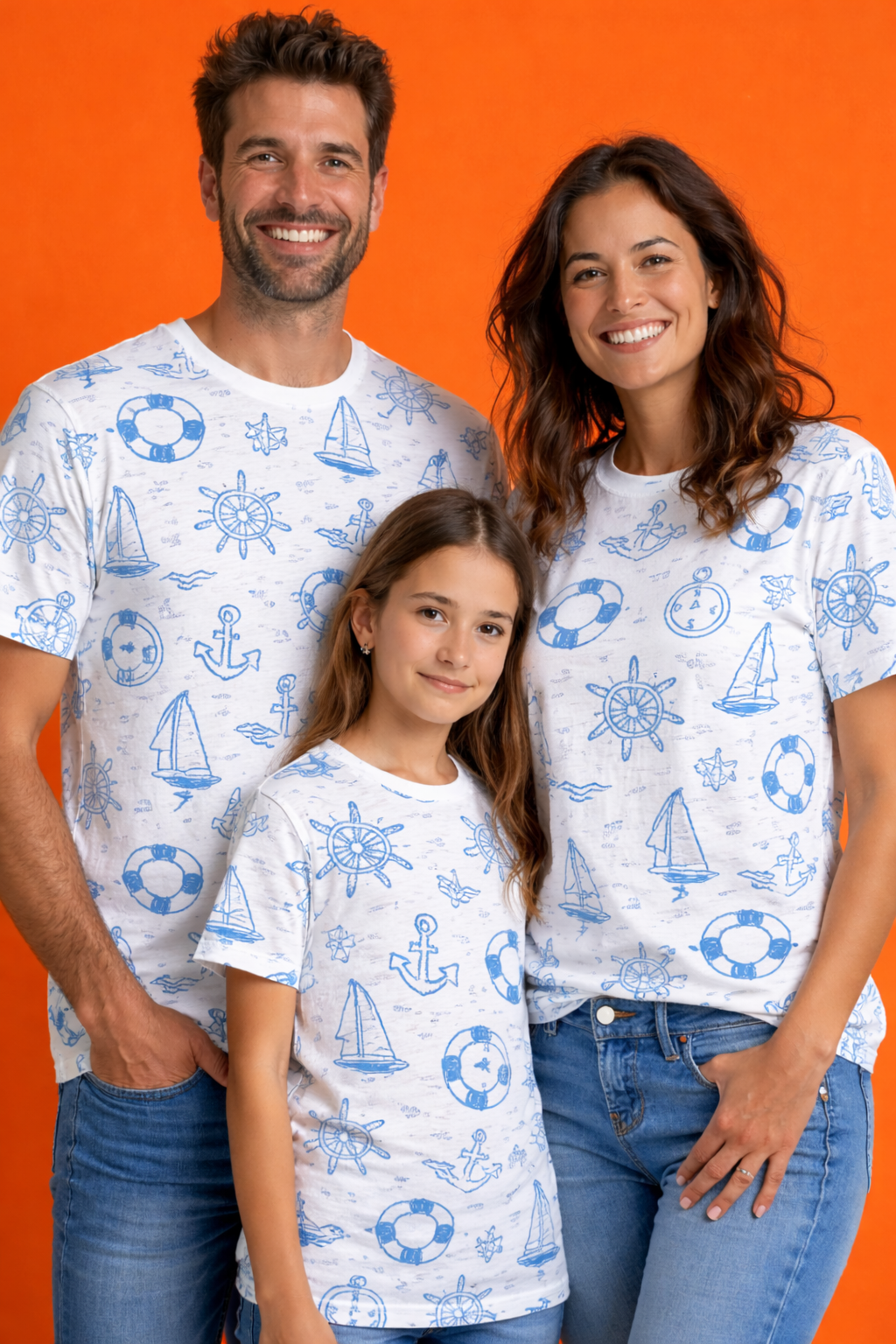 Family nautical themed matching printed tees pack of 3