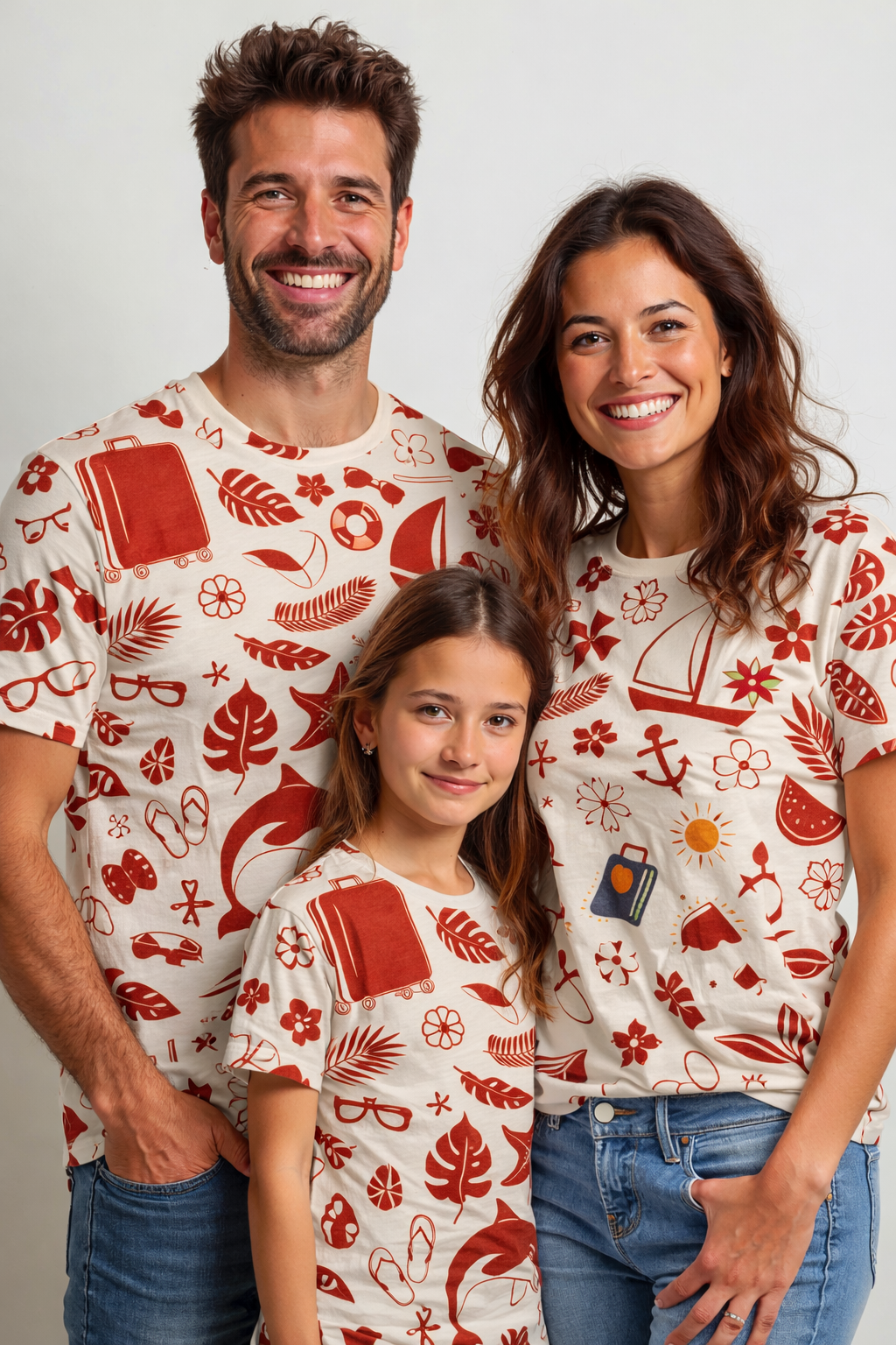 tropical-themed family matching printed T-shirts pack of 3
