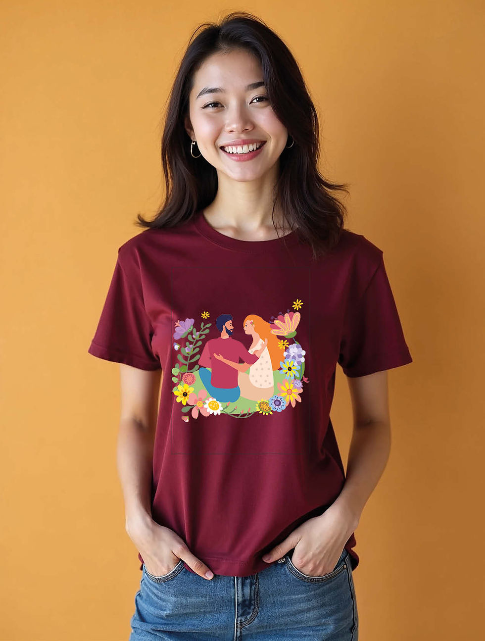 Thumbnail: Romantic Floral Couple Stylish Women’s Typography T-Shirt – Sale