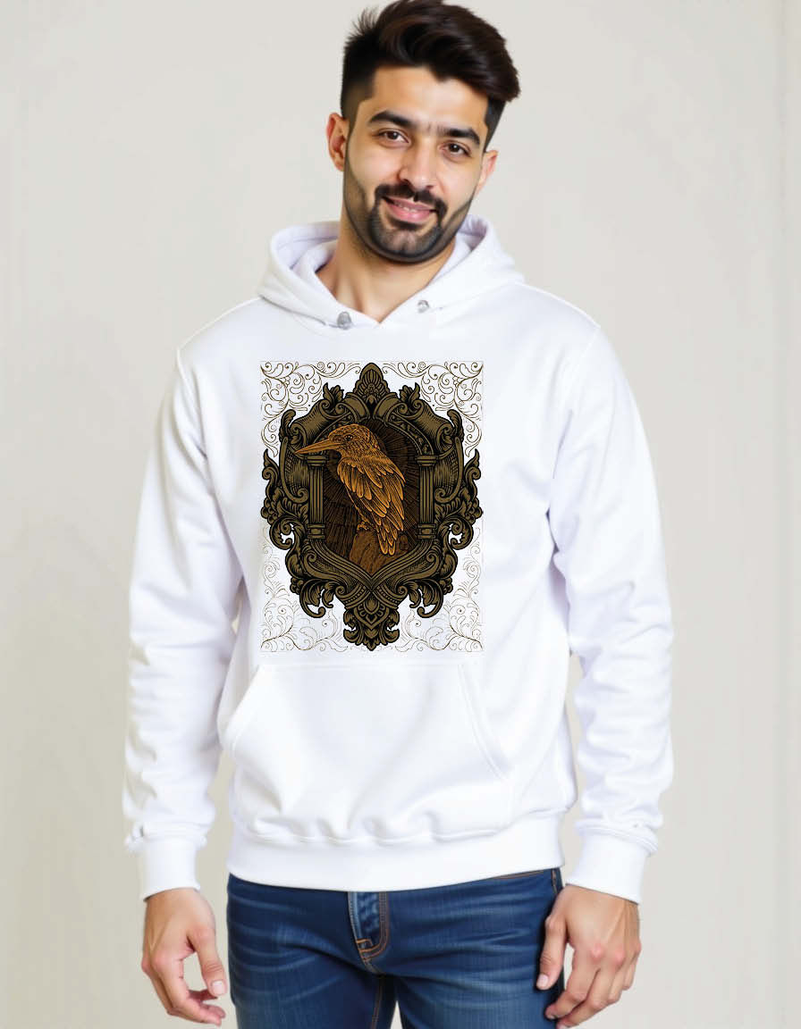 Thumbnail: crow or raven vintage engraving style Unisex Graphic Printed Hoodies