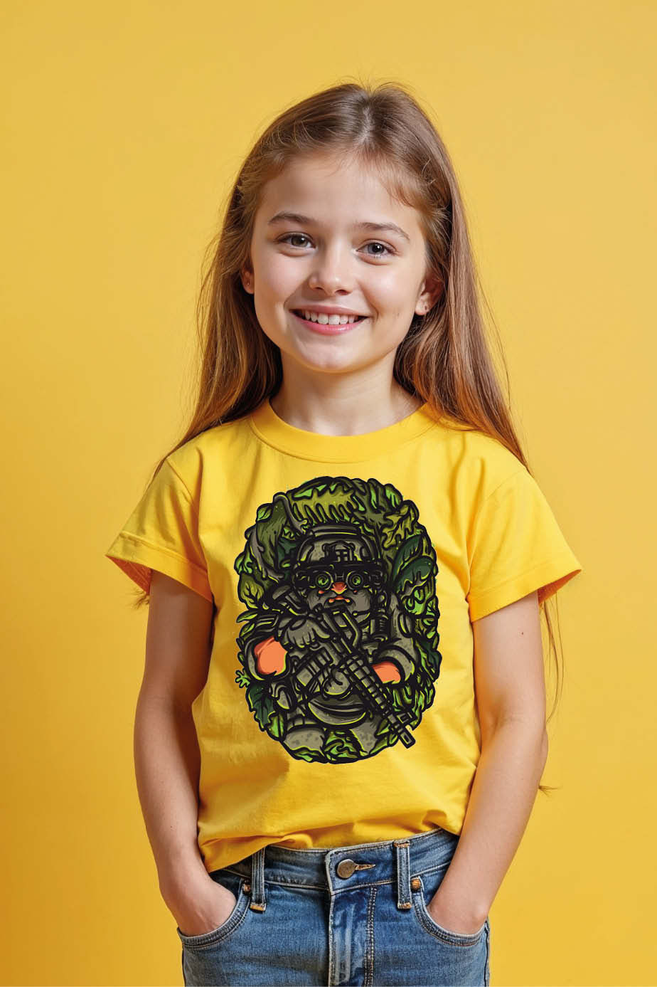 Thumbnail: Jungle Commando Bear Graphic T-Shirt for Kids – Fun Adventure Tee for Boys & Gir