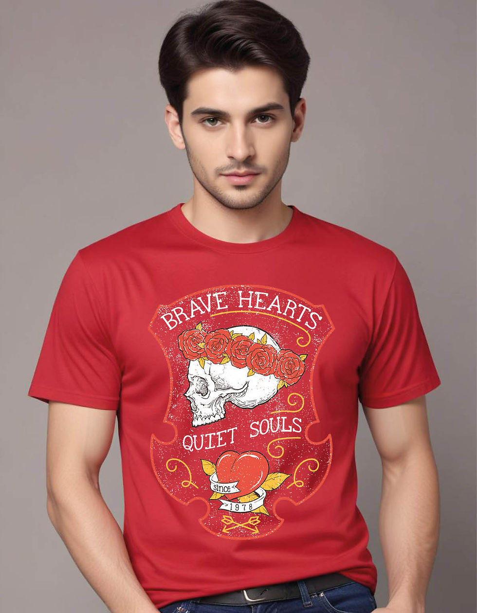 Thumbnail: brave hearts quiet souls crown roses skull mens printed graphic t shirt