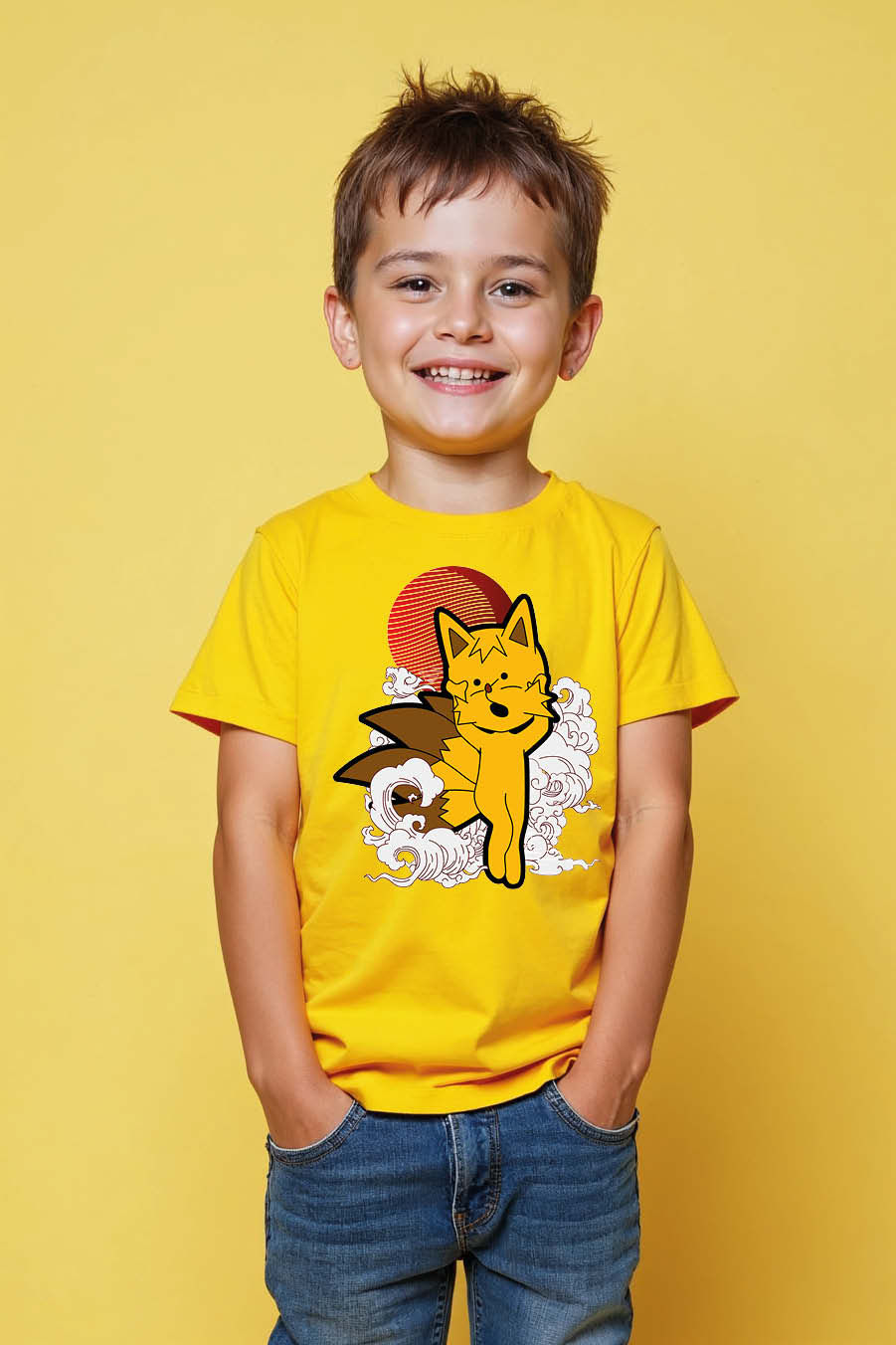 Thumbnail: Kawaii Nine-Tailed Kitsune Japanese Art T-Shirt kids boys & girls