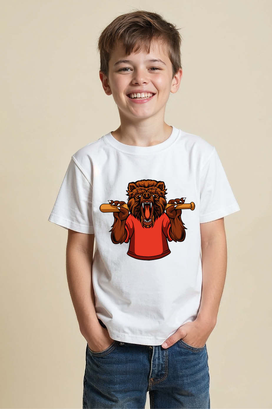 Roaring Baseball Bat Bear Graphic Tee Trendy Unisex Kids Graphic Tee