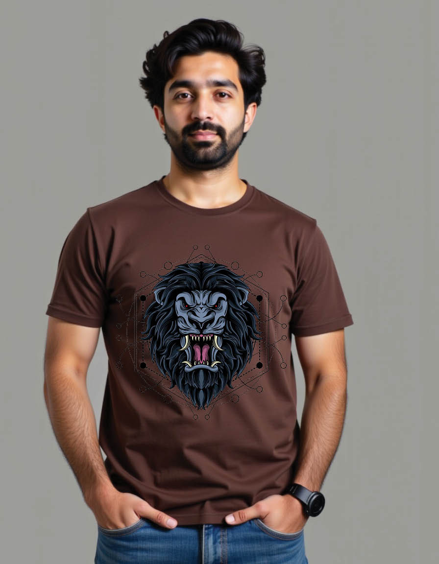 Thumbnail: epic dark lion with sacred geometry mens printed graphic t shirt