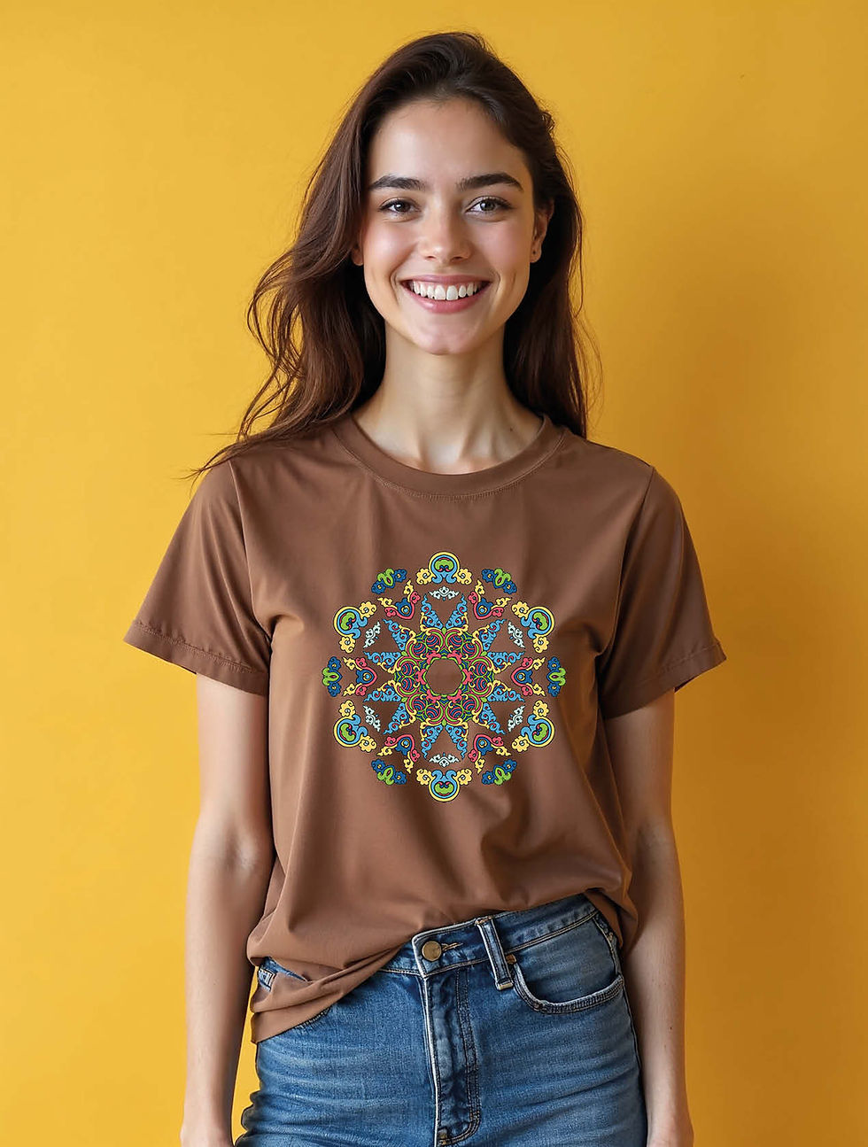 Thumbnail: Psychedelic Geometric Mandala Stylish Women’s Printed T-Shirt – Buy Now