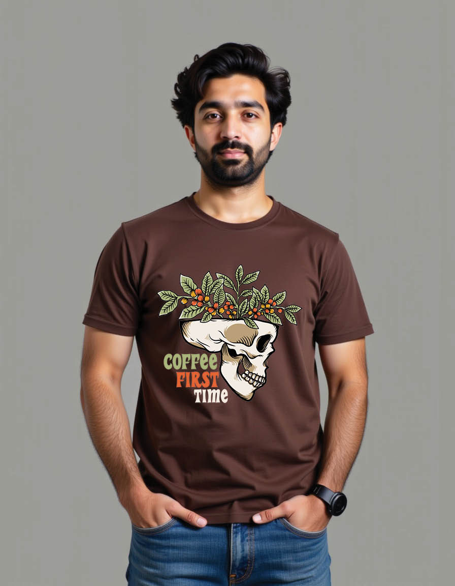 skull head with coffee plant his brainmens printed graphic t shirts