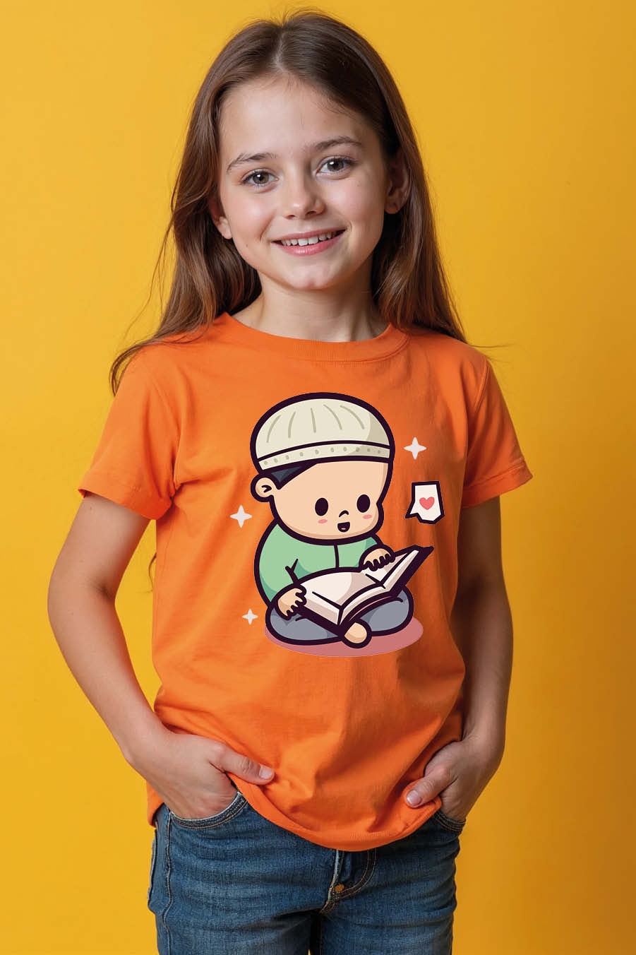 Cute Muslim Boy Reading Book Kids Tee Fashion Trendy Printed Tee for Kids