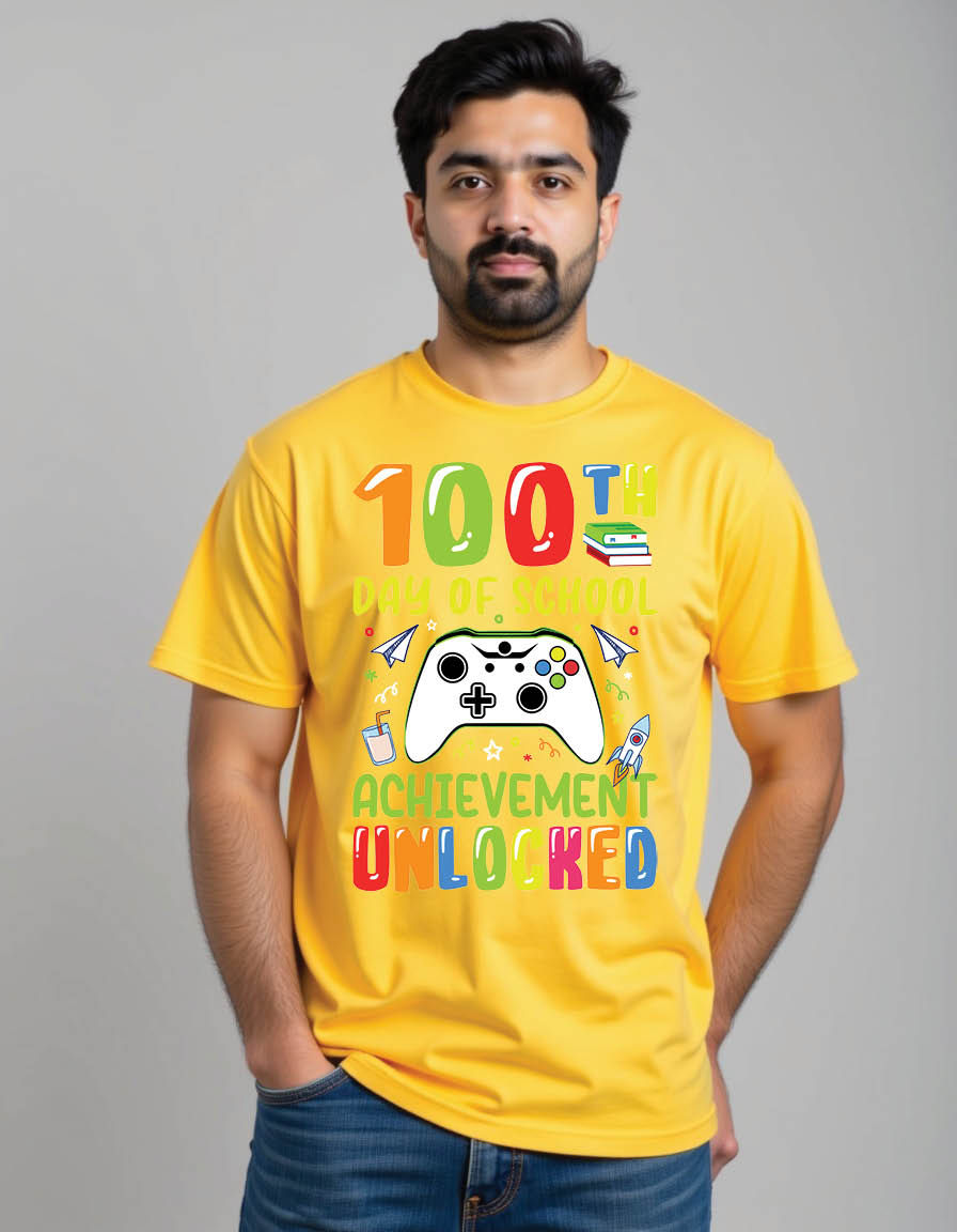 Thumbnail: 100th day school achievement unlocked 100th day mens printed graphic t shirt