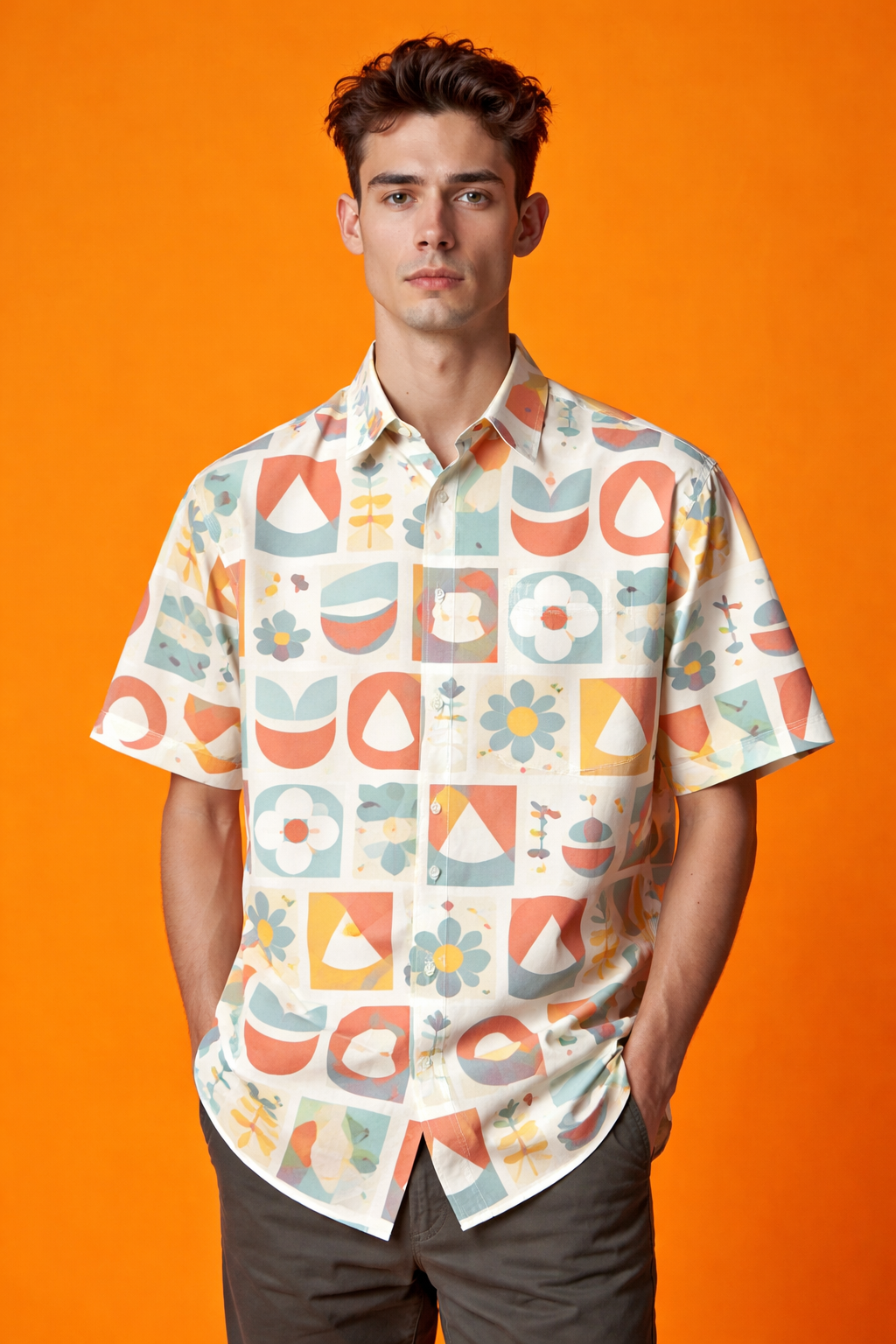 Retro geometric Modern Artwork Patterned All Over Print Oversized Shirt