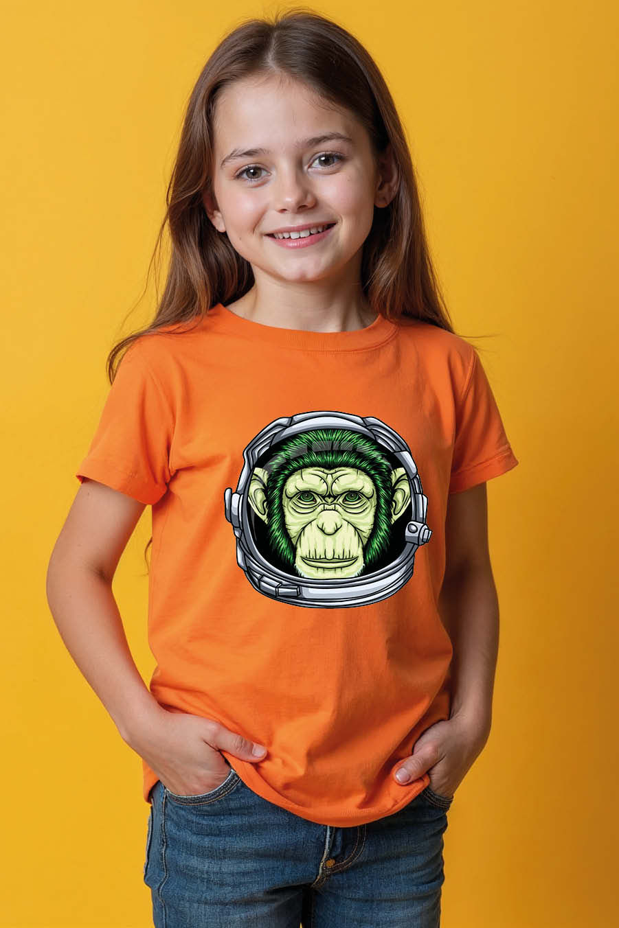 Thumbnail: Green-Haired Chimp in Astronaut Helmet Graphic T-Shirt Modern Typography Print