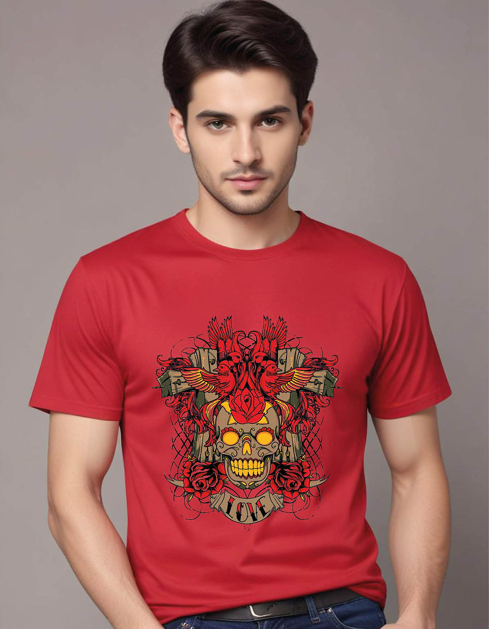 Thumbnail: death mask crosses flourish mens printed graphic t shirt