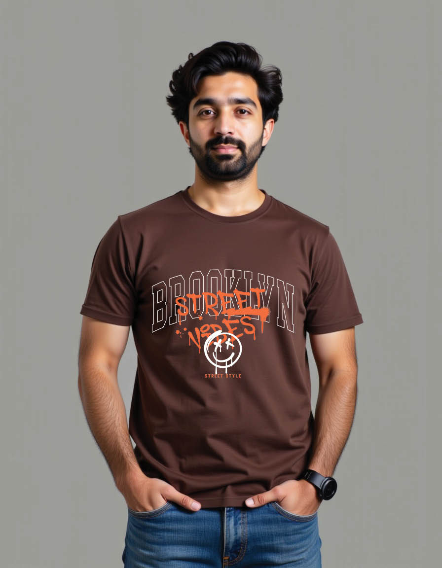 Thumbnail: brooklyn collegiate varsity slogan with street vibesmens printed graphic t shirt