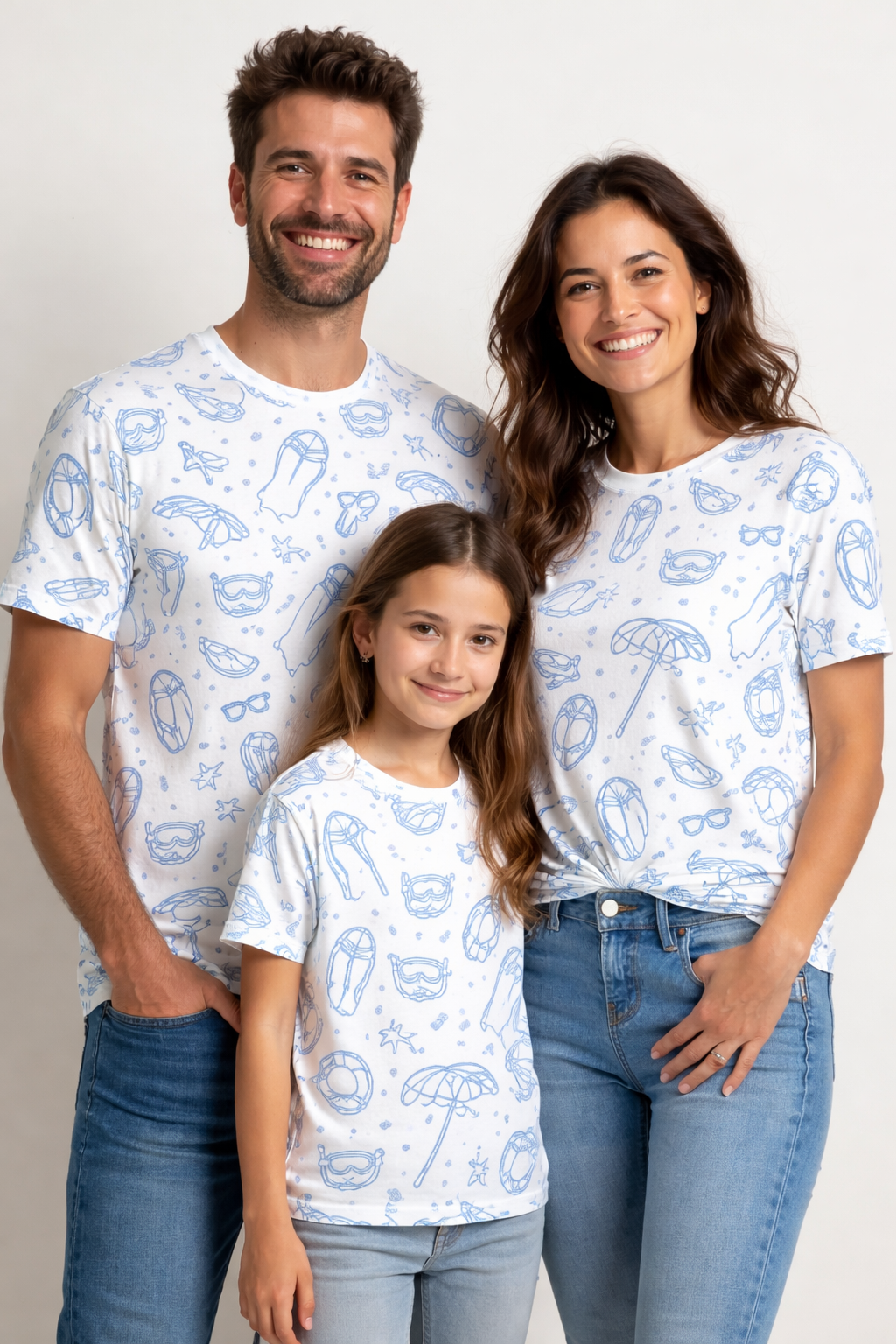 beach-themed family matching printed styled t-shirts pack of 3