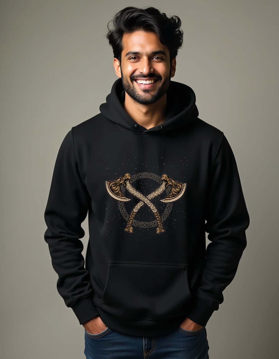Thumbnail: two viking axe engraving style Unisex Graphic Printed Hoodies for mens & womens