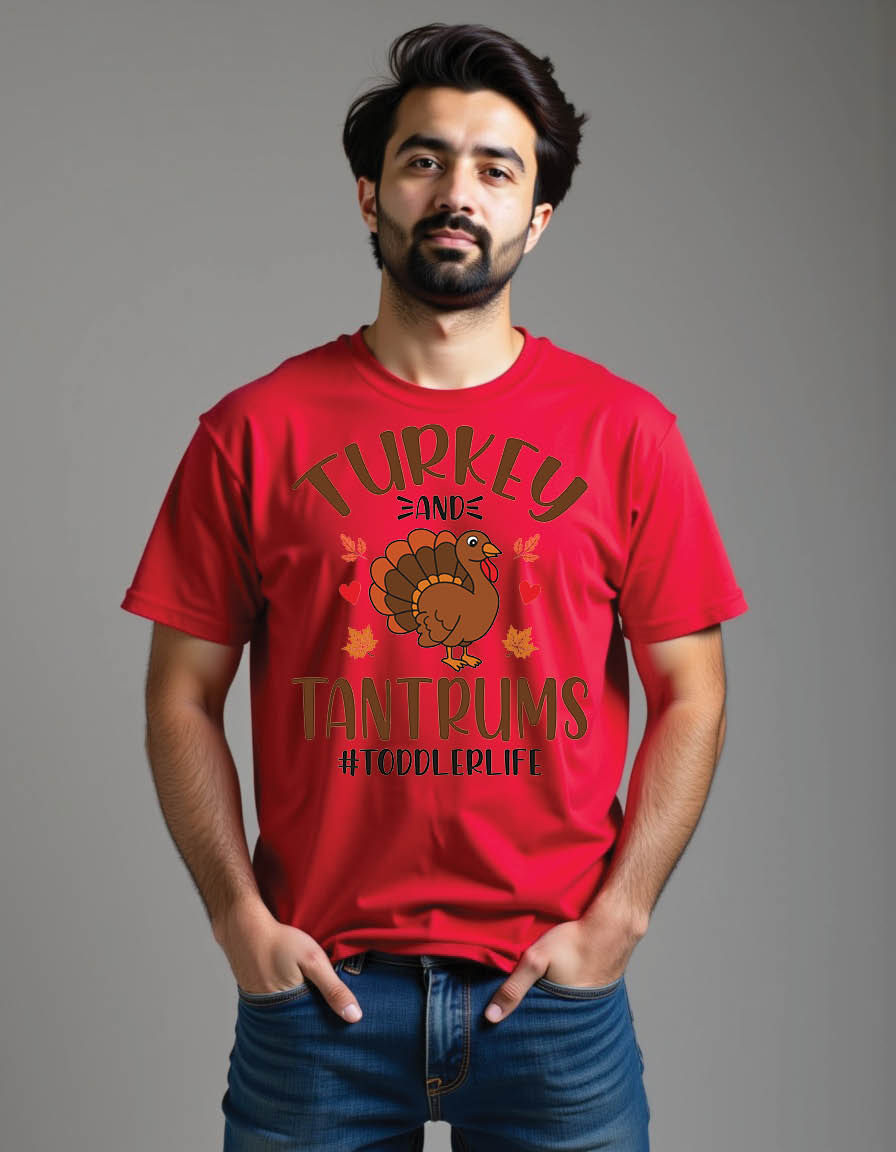 Thumbnail: turkey tantrums toddler life thanksgiving quotes mens printed graphic t shirt
