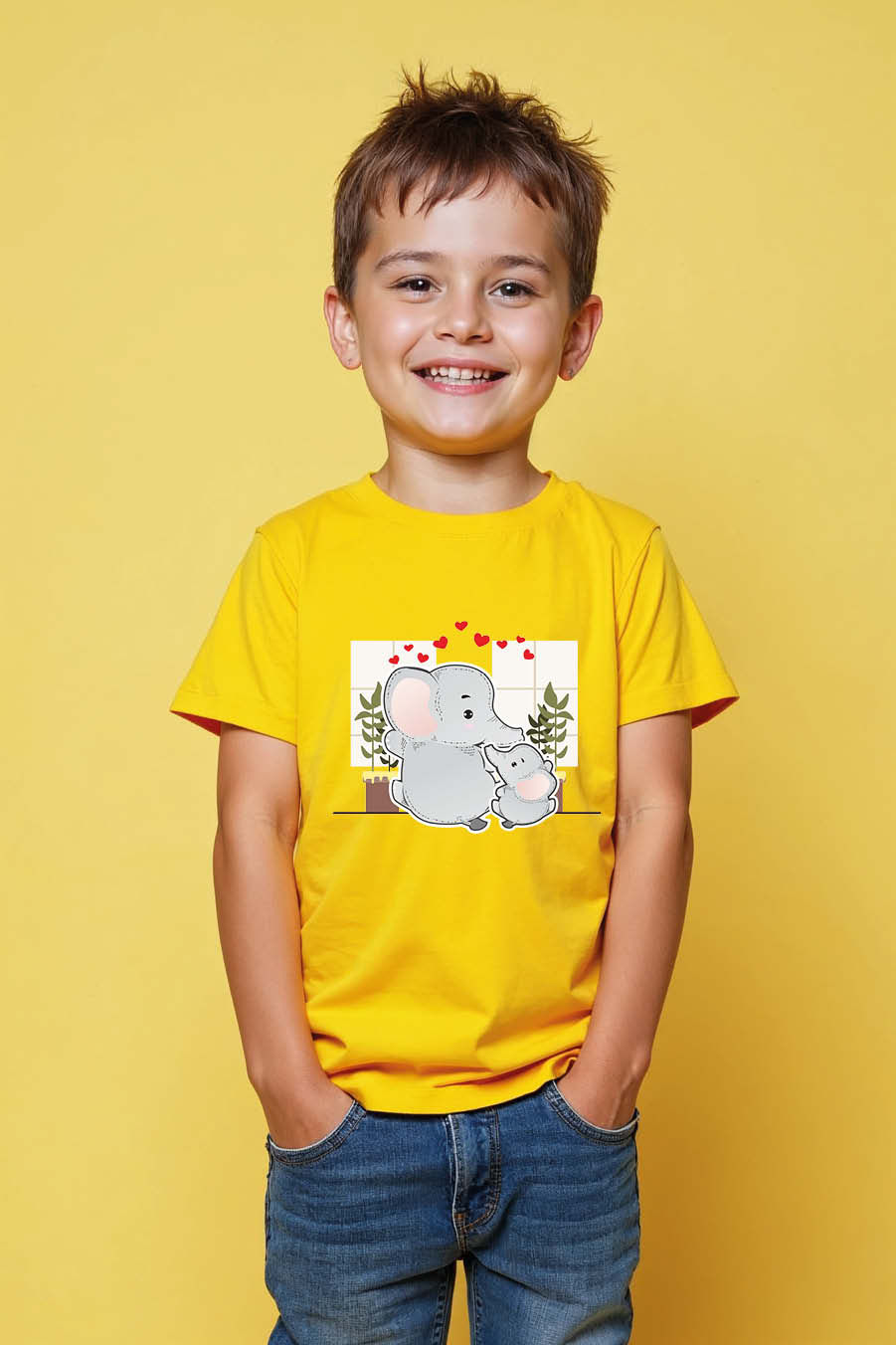 Thumbnail: Sweet Mother and Baby Elephant Love T-Shirt Cotton Casual Kids Printed T-Shirt