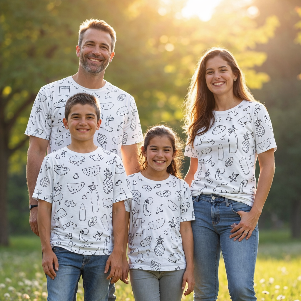 summer occation wear family matching printed T-shirts pack of 4