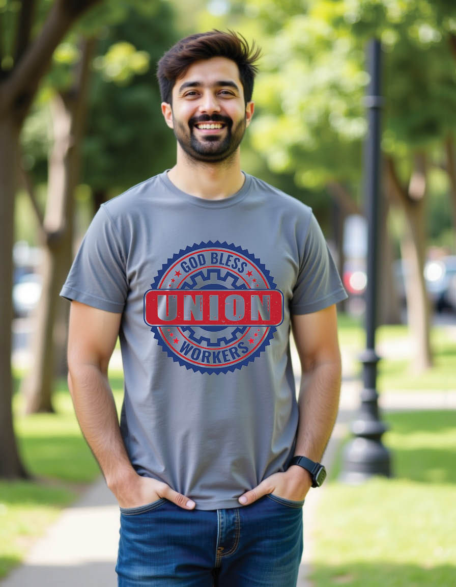 Thumbnail: god bless union workers labor day mens printed graphic t shirt