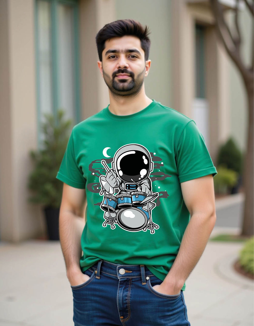 Thumbnail: astronaut drummer cartoon mens printed graphic t shirt