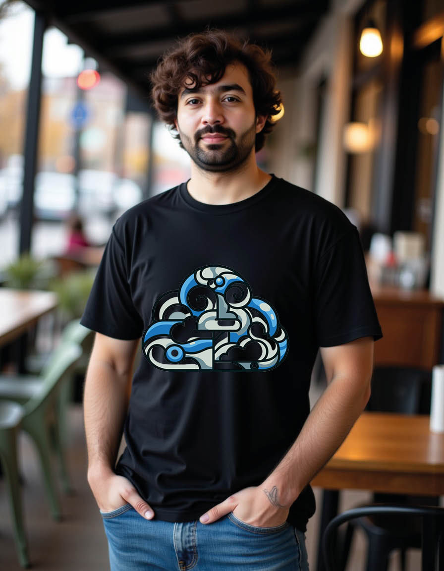 Thumbnail: cloud cubism style mens printed graphic t shirt