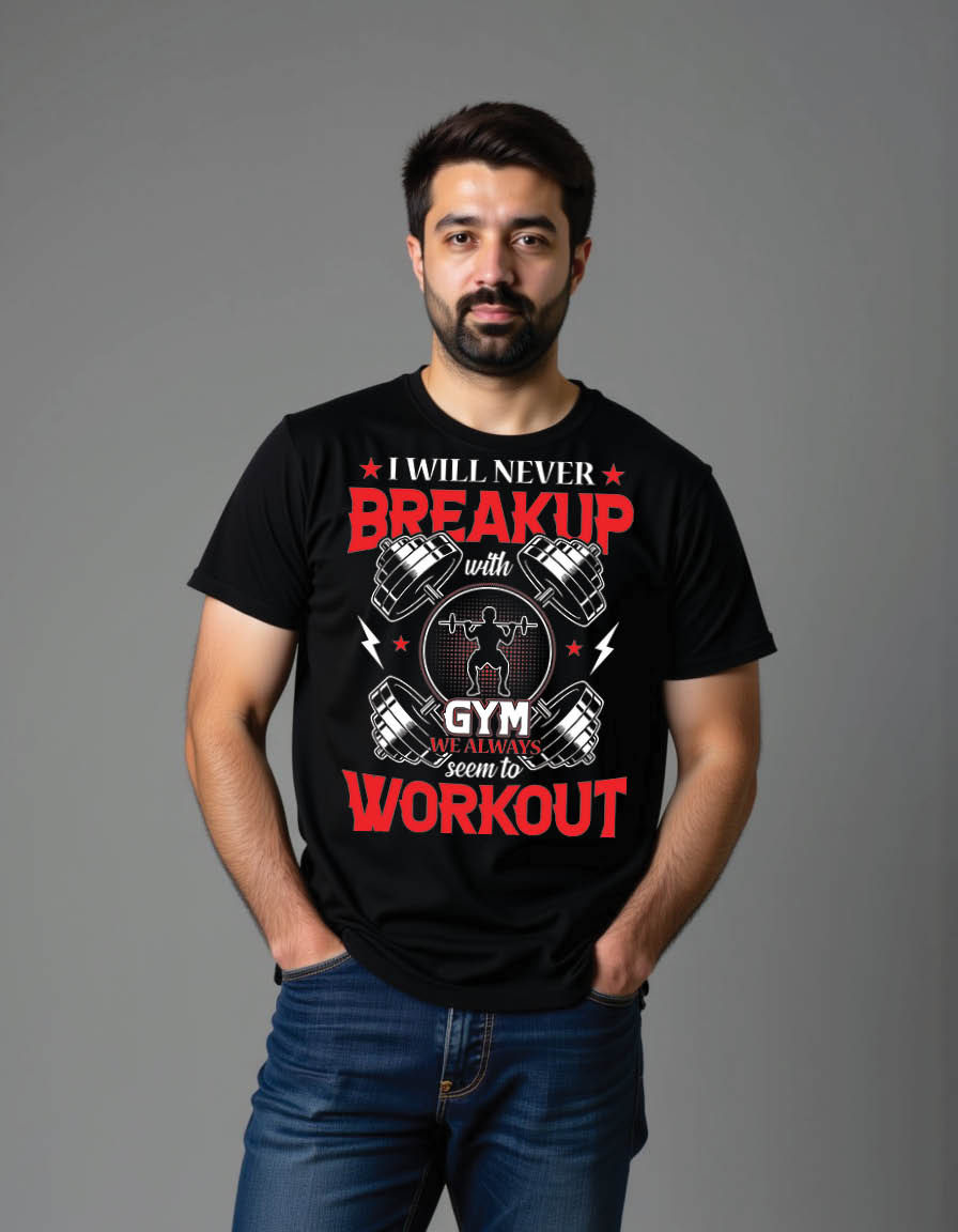 Thumbnail: gym quote i will never breakup with gym we always mens printed graphic t shirt
