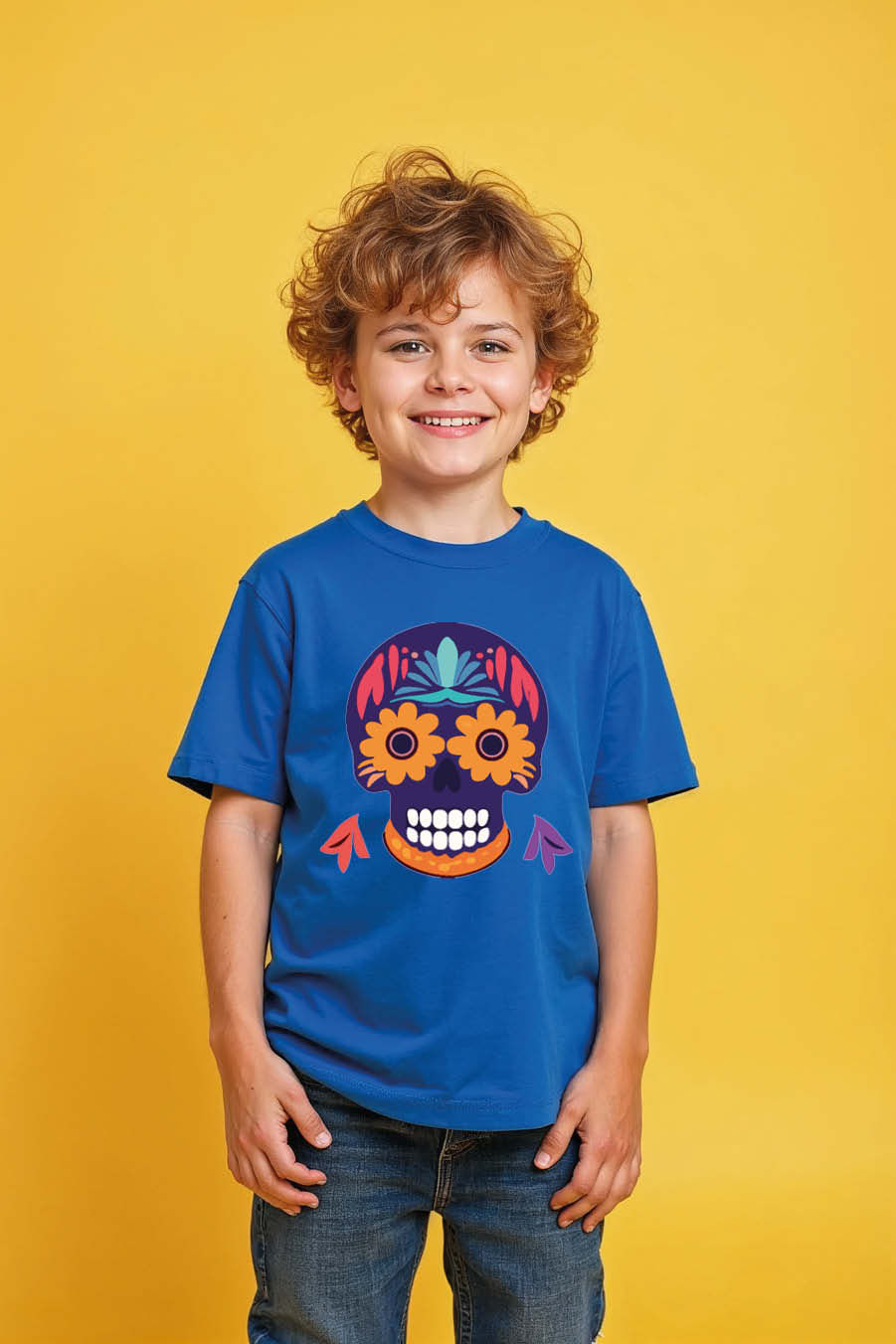 Thumbnail: Kid's Red Day of the Dead Skull T-Shirt Comfortable Cool Cartoon Kids