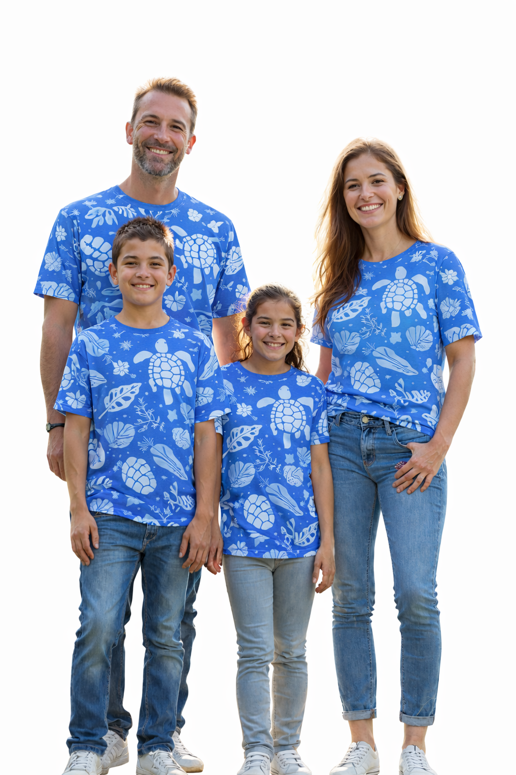 Family in matching ocean-themed printed T-shirts pack of 4