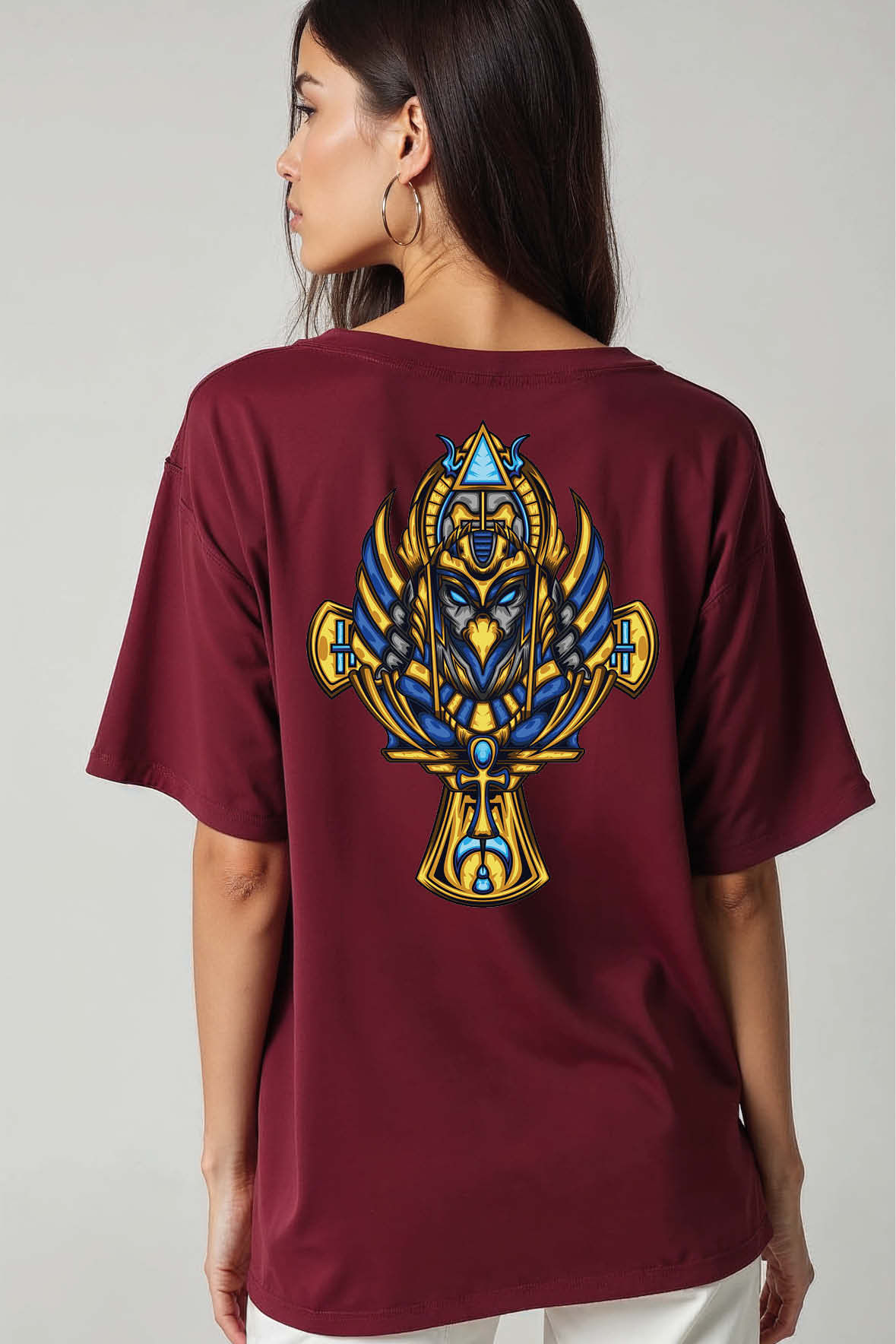 Pharaoh's Guardian Falcon Unisex Oversized Drop Shoulder T-Shirt for Men & Women