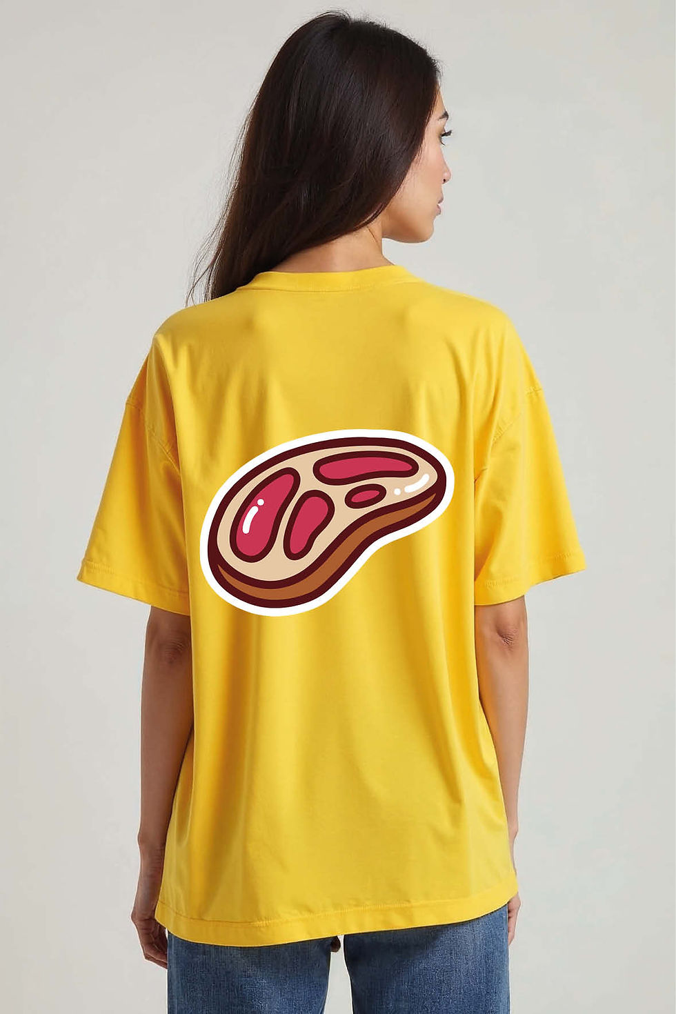 Cartoon Steak Back Stylish Aesthetic Unisex Drop Shoulder Oversized T-Shirt