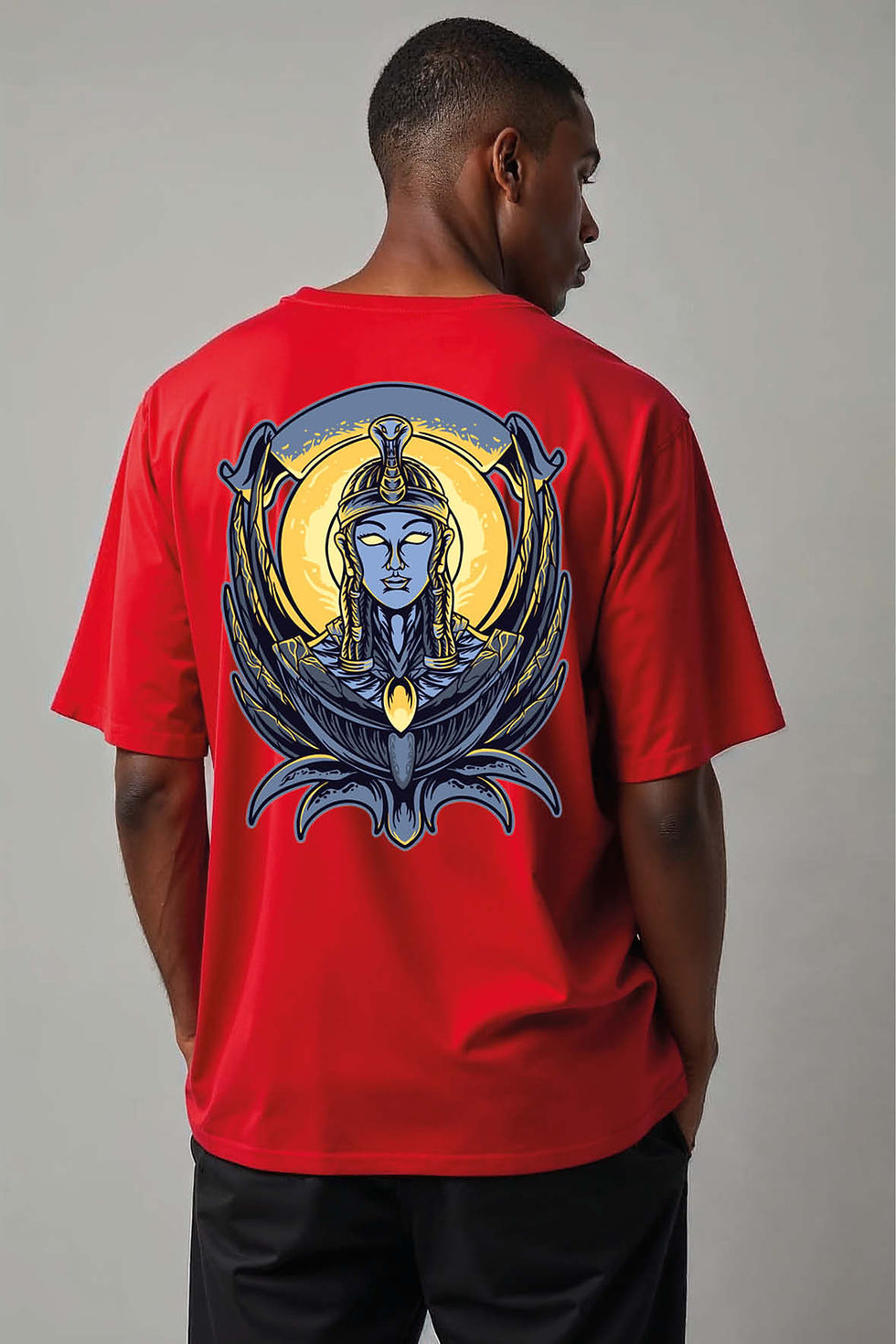 Ancient Egyptian Deity and Sun Premium Unisex Oversized Drop Shoulder Tees