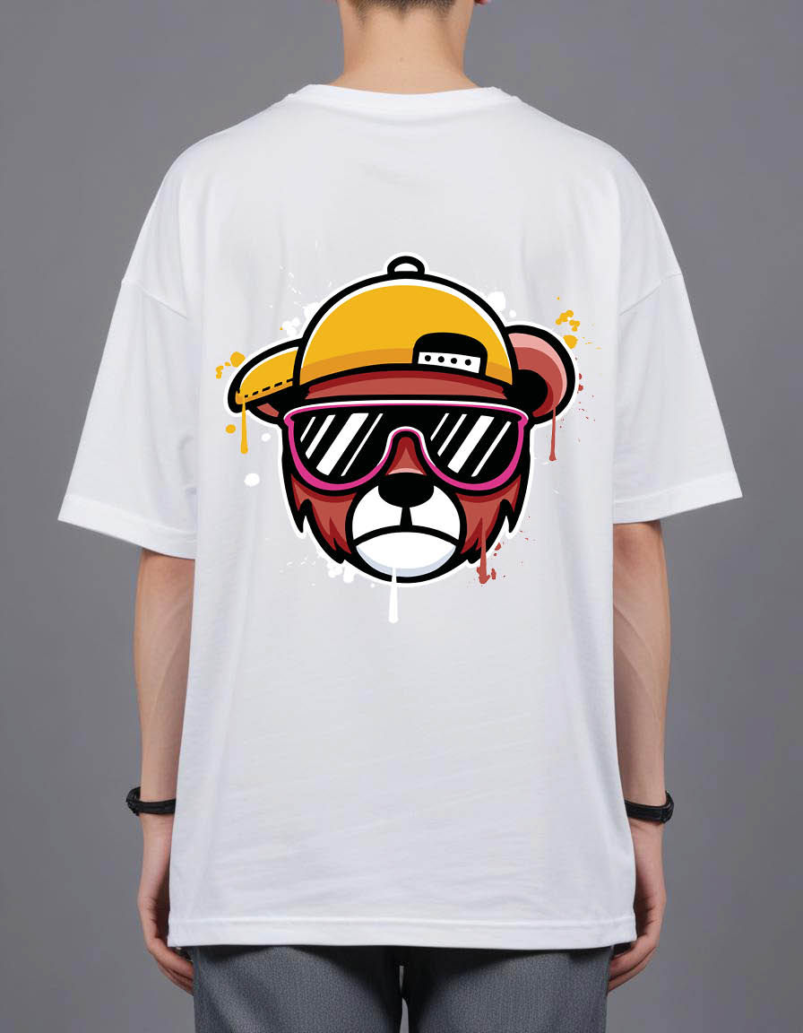 Thumbnail: hand drawn cool teddy bear stree Oversized Printed t shirt