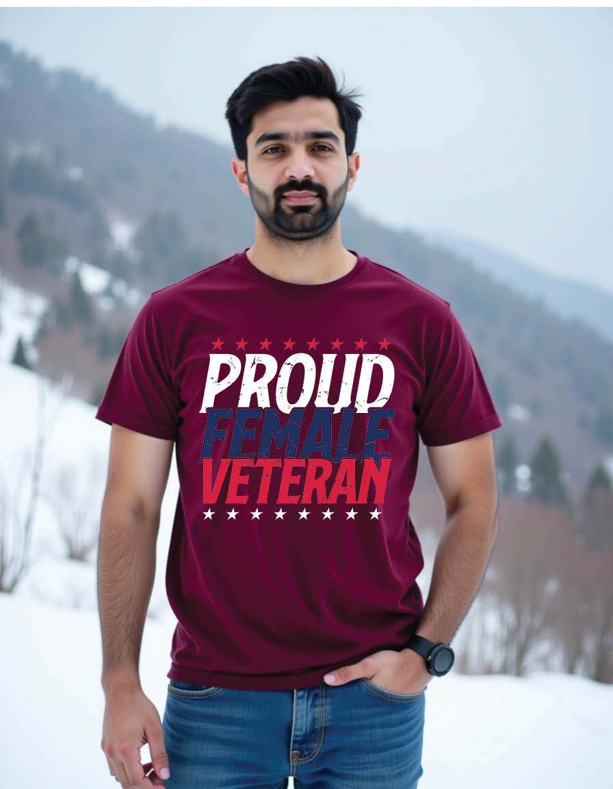 Thumbnail: proud female veteran typography veteran mens printed graphic t shirt