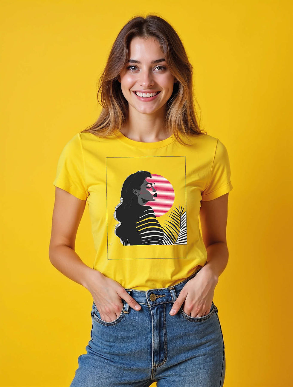 Thumbnail: Pink Sunset Silhouette Trendy Women’s Printed Graphic Streetwear T-Shirt