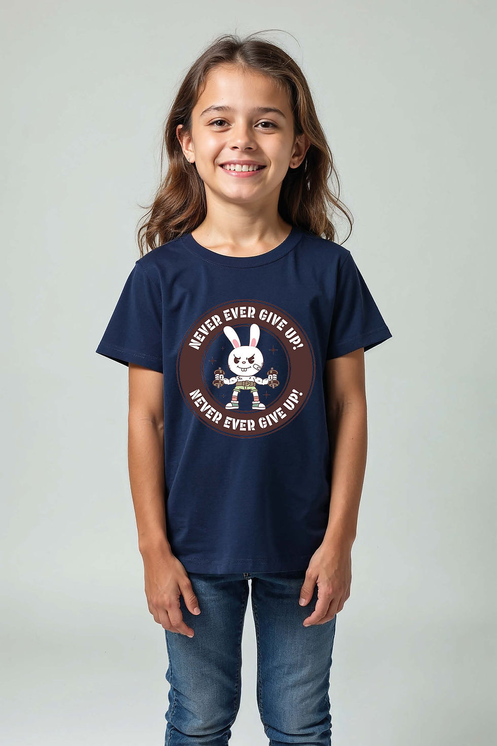 Thumbnail: "Never Ever Give Up!" Fitness Bunny T-Shirt Graphic Cute Printed T-Shirt