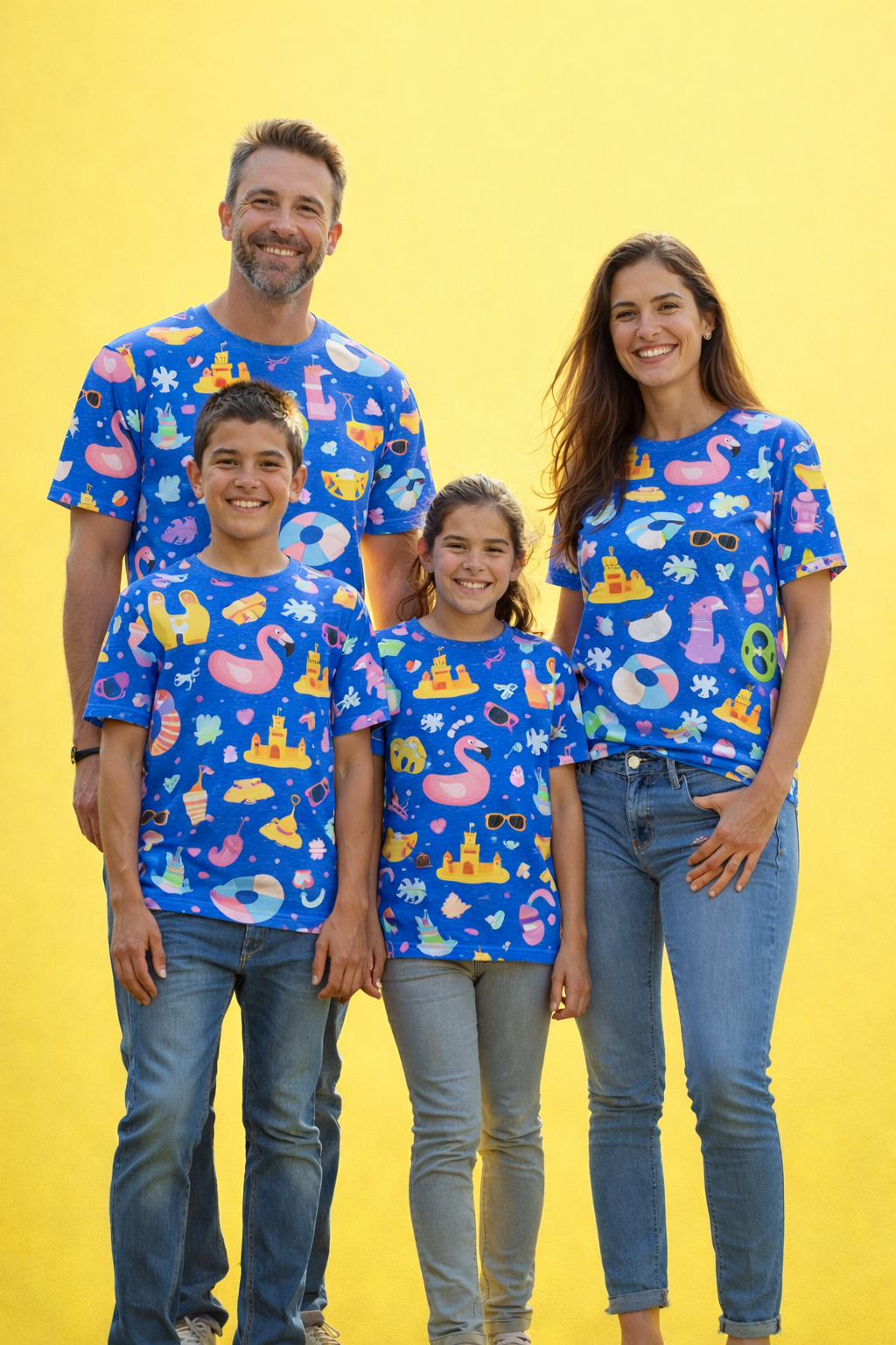 a summer-themed pattern family matching printed tees pack of 4