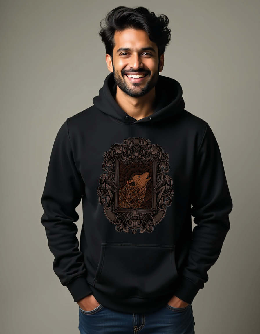 Thumbnail: vintage wolf with engraving style Unisex Graphic Printed Hoodies